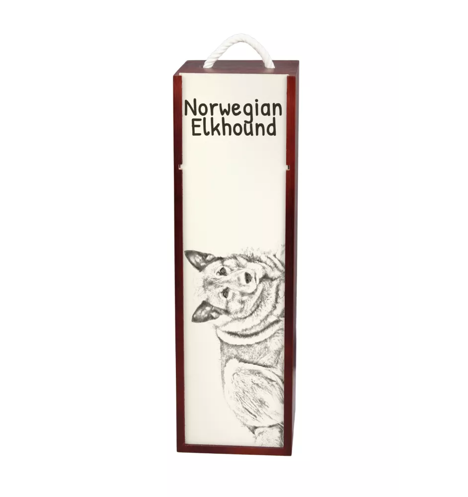 Chien d'élan norvégien - boîte à vin avec chien, boîte à alcool avec graphisme, boîte cadeau personnalisée de la marque Art-Dog