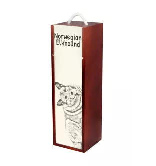 Norwegian Elkhound, Norsk elghund, Gray Norwegian Elkhound - wine box with a dog, alcohol box with graphics, personalized gift box from the Art-Dog brand