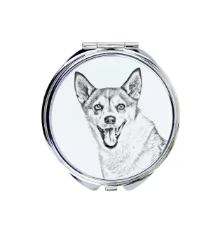 Norwegischer Lundehund, Norsk Lundehund - Taschenspiegel mit Hund, personalisierter Taschenspiegel, kompakter Spiegel mit Art-Dog-Logo