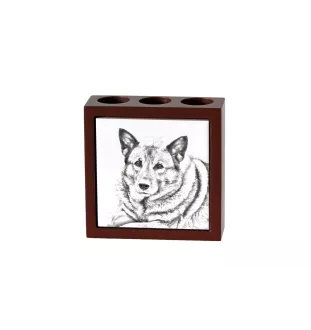 Norwegischer Elchhund, Grahund, Norwegian Elkhound - Stifthalter mit Hund, Schreibtischorganizer mit Aufdruck, personalisierte Schreibtischdekoration der Marke Art-Dog