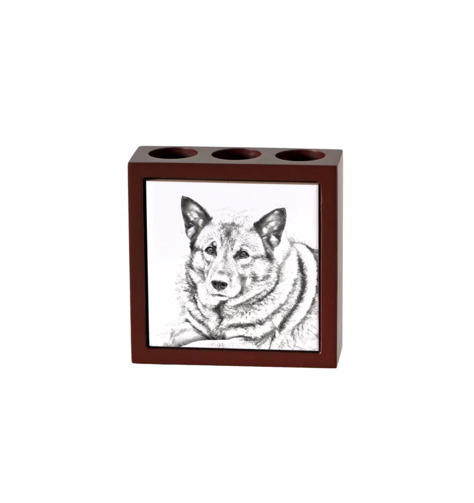 Norwegian Elkhound, Norsk elghund, Gray Norwegian Elkhound - pen holder with a dog, desk organizer with a print, personalized desk decoration from the Art-Dog brand.