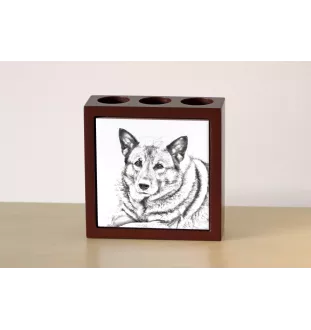Norwegischer Elchhund, Grahund, Norwegian Elkhound - Stifthalter mit Hund, Schreibtischorganizer mit Aufdruck, personalisierte Schreibtischdekoration der Marke Art-Dog