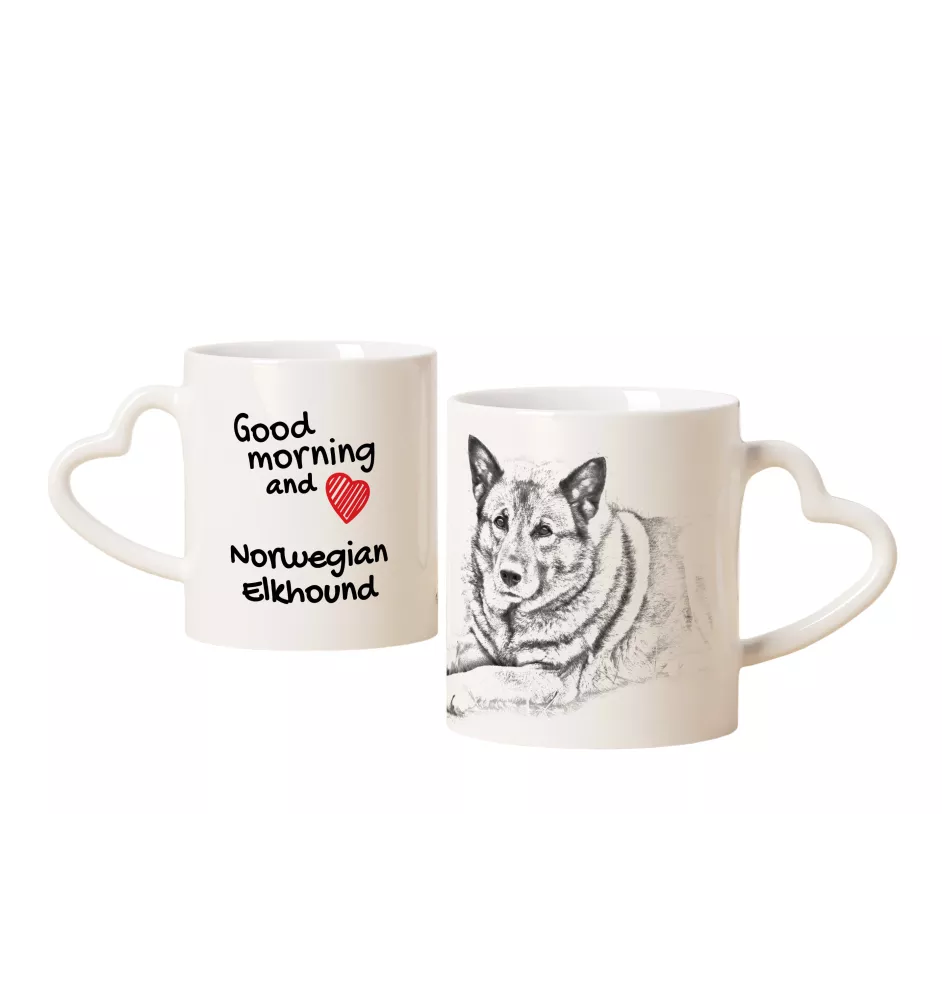 Norwegian Elkhound, Norsk elghund, Gray Norwegian Elkhound - cup with a dog, adorable cup with a heart-shaped handle, universal gift from the Art-Dog brand