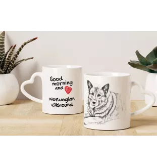 Norwegian Elkhound, Norsk elghund, Gray Norwegian Elkhound - cup with a dog, adorable cup with a heart-shaped handle, universal gift from the Art-Dog brand