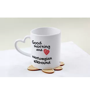 Norwegian Elkhound, Norsk elghund, Gray Norwegian Elkhound - cup with a dog, adorable cup with a heart-shaped handle, universal gift from the Art-Dog brand