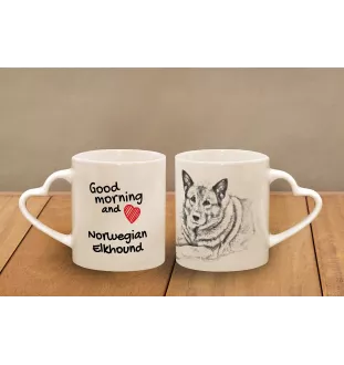 Norwegian Elkhound, Norsk elghund, Gray Norwegian Elkhound - cup with a dog, adorable cup with a heart-shaped handle, universal gift from the Art-Dog brand
