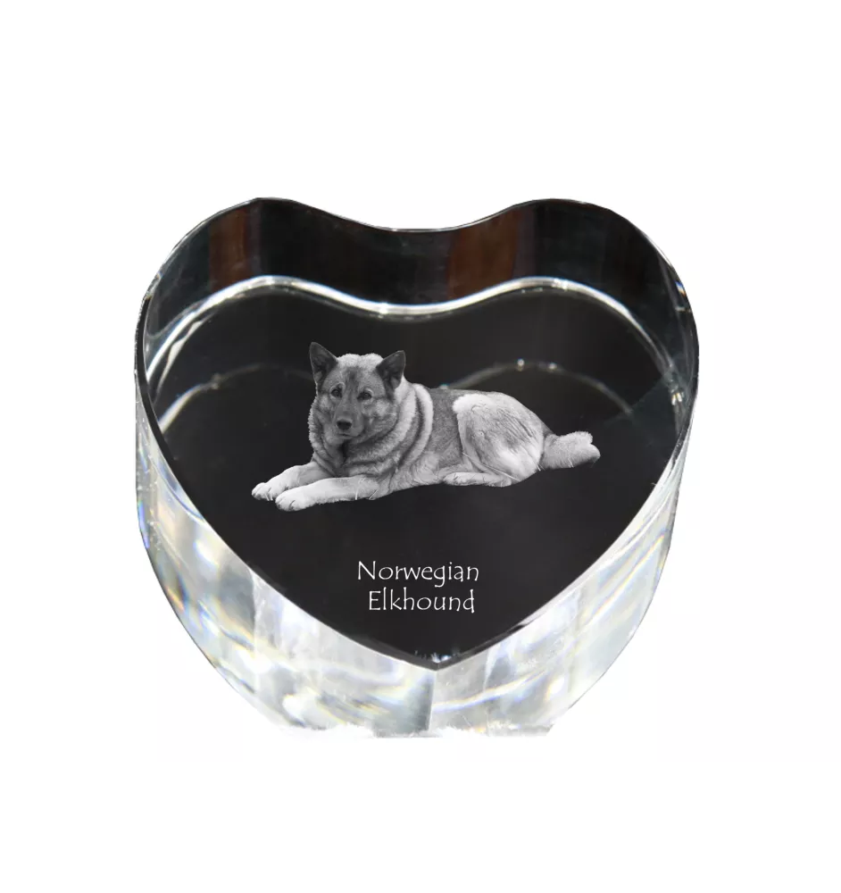 Chien d'élan norvégien - une photo de chien dans un cristal, un cœur en cristal, un cadre photo exceptionnel de la marque Art-Dog