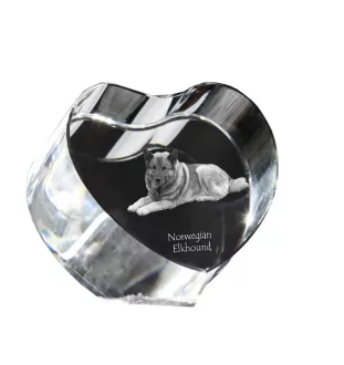 Norwegischer Elchhund, Grahund, Norwegian Elkhound - Hundebild im Kristall, Kristallherz, einzigartiger Bilderrahmen der Marke Art-Dog
