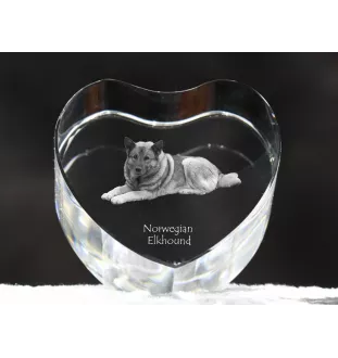 Norwegian Elkhound, Norsk elghund, Gray Norwegian Elkhound - a photo of a dog in crystal, crystal heart, unique photo frame from the Art-Dog brand