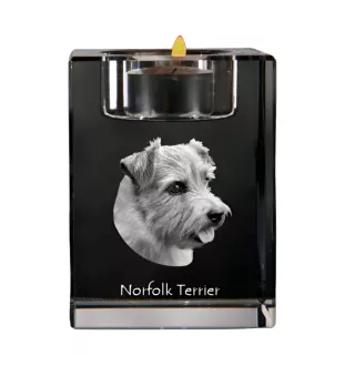 Norfolk Terrier - Bougeoir avec photo de chien, porte bougie en cristal, cadeau personnalisé par la marque Art-Dog