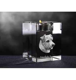 Norfolk Terrier - Bougeoir avec photo de chien, porte bougie en cristal, cadeau personnalisé par la marque Art-Dog