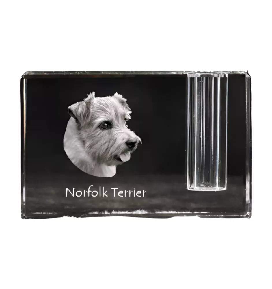 Norfolk Terrier - Pen stand, crystal organiser with dog photo, unique desk decoration by Art-Dog brand