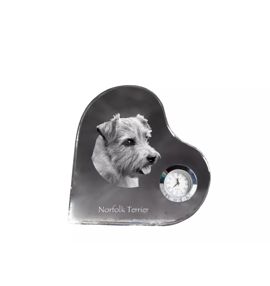 Norfolk Terrier - horloge en cristal avec une photo de chien, horloge de table en forme de cœur, horloge debout personnalisée de la marque Art-Dog