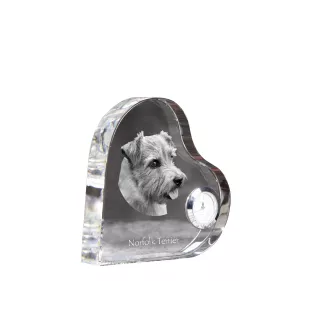 Norfolk Terrier - crystal clock with a dog picture, heart-shaped shelf clock, personalized standing clock by Art-Dog brand
