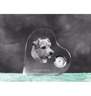 Norfolk Terrier - crystal clock with a dog picture, heart-shaped shelf clock, personalized standing clock by Art-Dog brand
