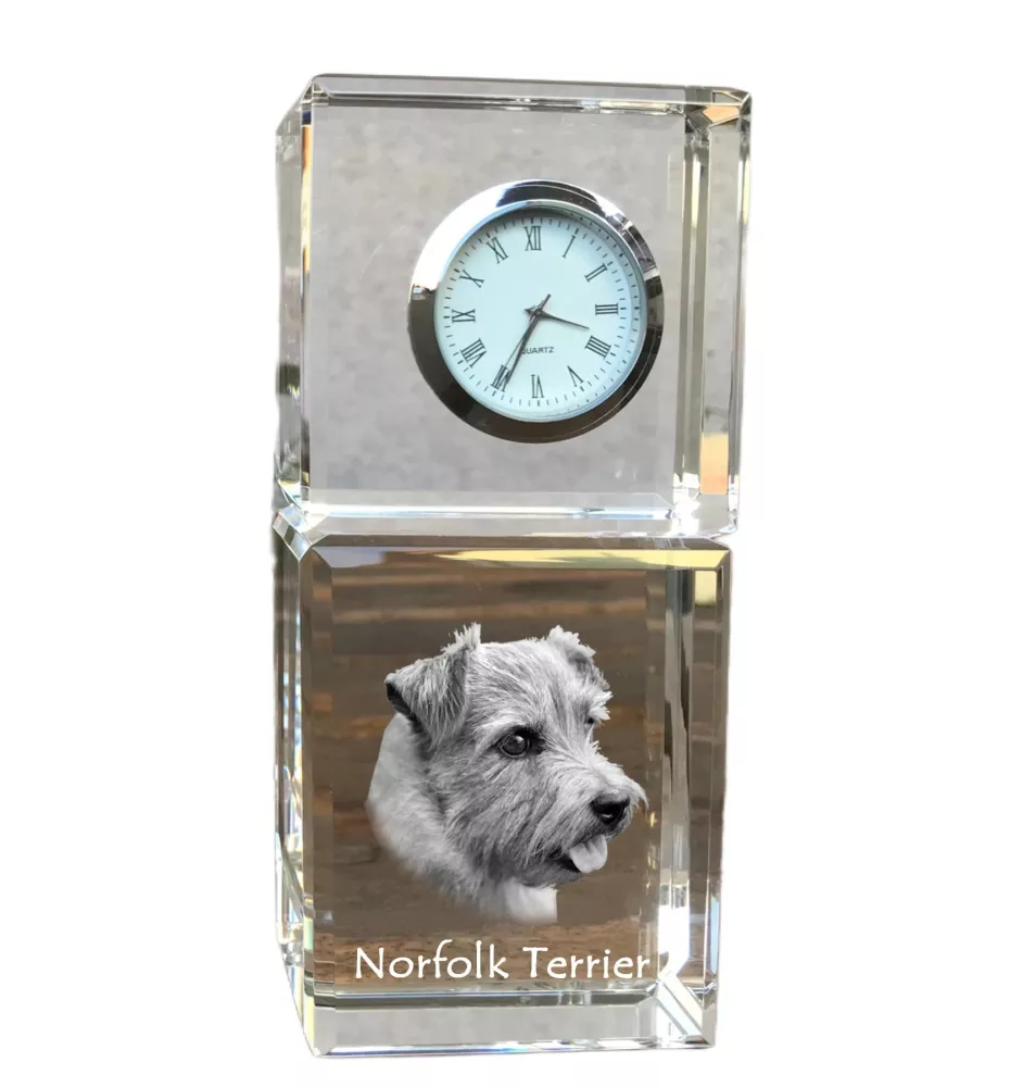 Norfolk Terrier - montre en cristal avec photo, photo de chien dans un cristal, horloge de bureau personnalisée de la marque Art-Dog