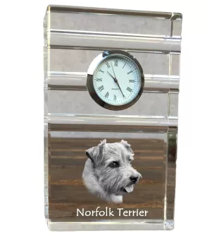 Norfolk Terrier - une horloge en verre avec une photo, une photo de chien dans un cristal, une horloge de bureau personnalisée de la marque Art-Dog