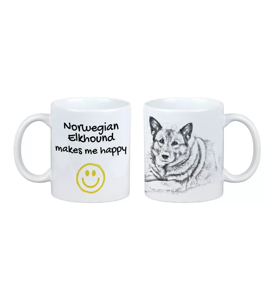 Norwegian Elkhound, Norsk elghund, Gray Norwegian Elkhound - cup with a dog, cheerful cup for a dog lover, personalized gift from the Art-Dog brand