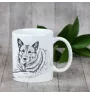 Norwegian Elkhound, Norsk elghund, Gray Norwegian Elkhound - cup with a dog, cheerful cup for a dog lover, personalized gift from the Art-Dog brand