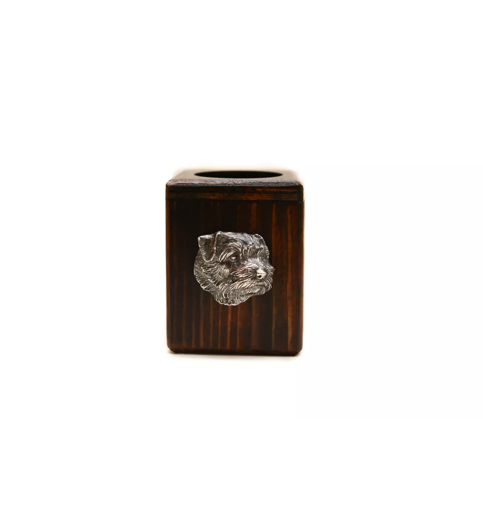 Norfolk Terrier - wooden candle holder with a dog, a unique souvenir after losing a dog, a handicraft from the Art-Dog brand