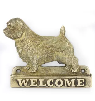 Norfolk Terrier - a door sign with a dog, a brass welcome plaque, a unique sign with the inscription Welcome from the Art-Dog brand