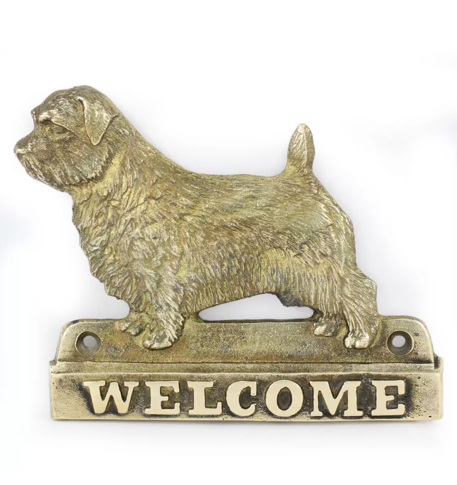 Norfolk Terrier - une plaque de porte avec un chien, une plaque de bienvenue en laiton, une enseigne exceptionnelle avec l'inscription Welcome de la marque Art-Dog
