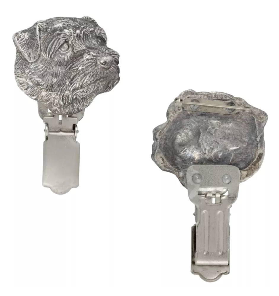 Norfolk Terrier - brooch with a clip, holder for a start number, silver-plated dog show pin from the Art-Dog brand