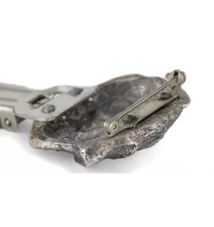 Norfolk Terrier - brooch with a clip, holder for a start number, silver-plated dog show pin from the Art-Dog brand