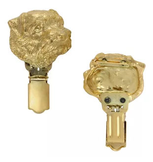 Norfolk Terrier - Brosche mit Clip, vergoldeter Startnummernhalter, elegante Hundeaustellungsnadel der Marke Art-Dog