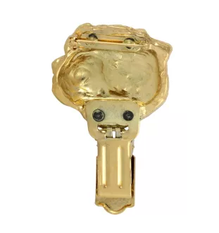 Norfolk Terrier - brooch with a clip, gold-plated holder for a race number, elegant dog show pin from Art-Dog brand