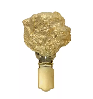 Norfolk Terrier - brooch with a clip, gold-plated holder for a start number, a gift for a dog show by Art-Dog brand.