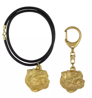 Norfolk Terrier - porte-clés et collier avec chien dans une boîte, produit plaqué or de haute qualité, marque Art-Dog