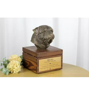 Norfolk Terrier - Eine Ascheurne für Hunde mit einer Statuette, eine kleine Urne für Hunde, eine personalisierte Urne mit dem Porträt eines Hundes von der Marke Art-Dog.
