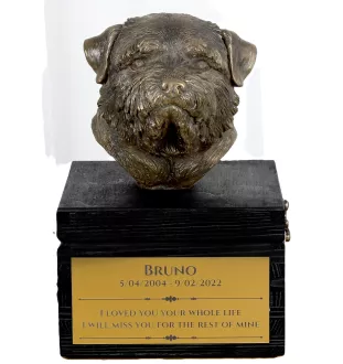 Norfolk Terrier - eine Urne mit Gravur und Hundeskulptur, letzter Abschied, handgefertigtes Produkt der Marke Art-Dog