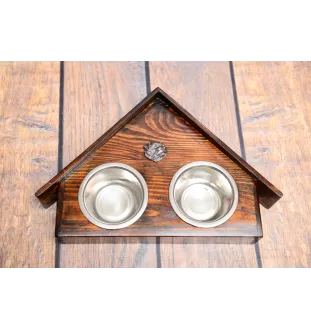 Norfolk Terrier - wooden stand with bowls for a dog, decorative dog bowls, a gift for adopting a dog from the Art-Dog brand