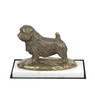 Norfolk Terrier - dog figurine, statue on white marble, trophy for Art-Dog dog show exhibition