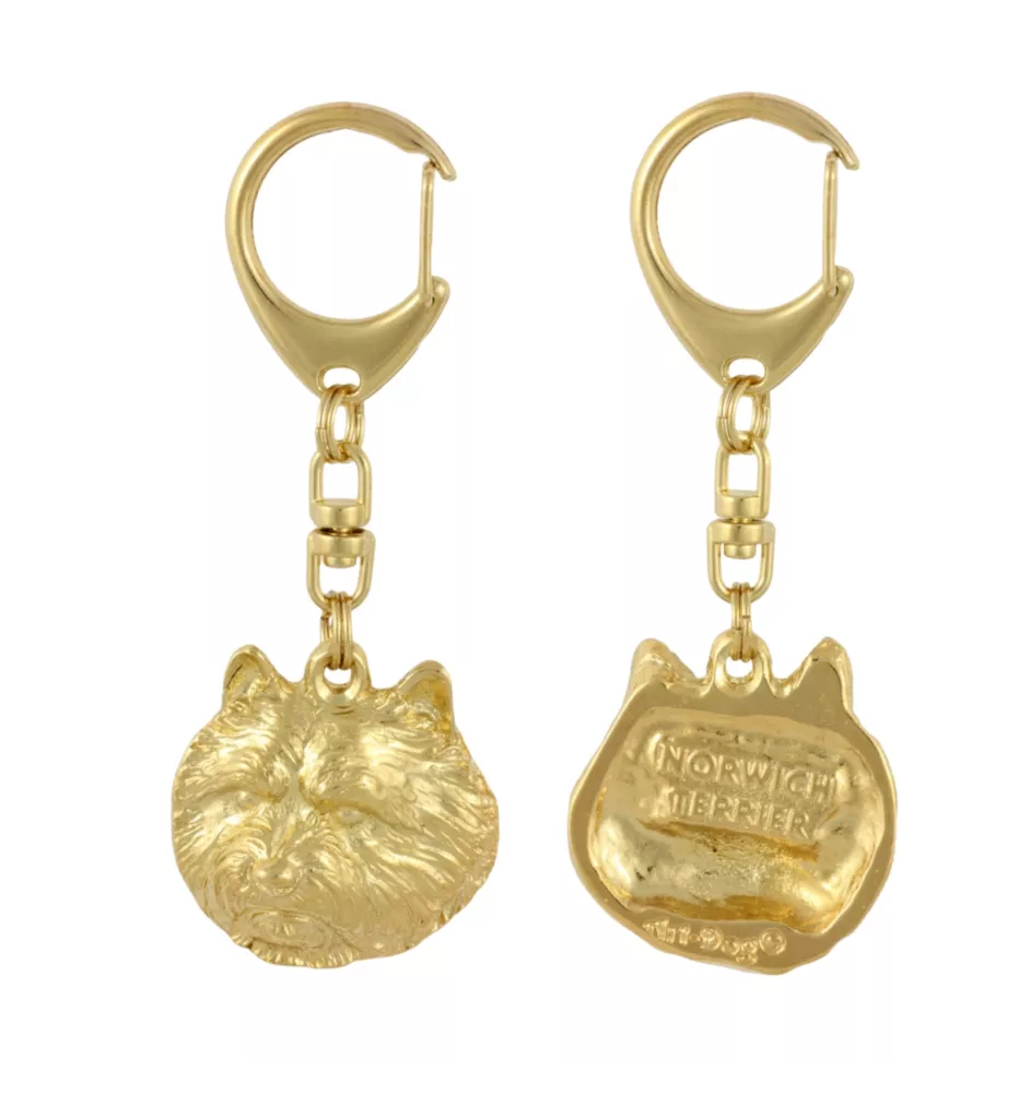 Norwich Terrier - Gilded key ring with dog in gift box, handbag decoration, luxury accessory by Art-Dog brand
