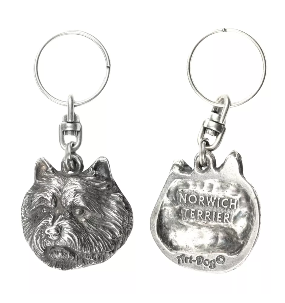 Norwich Terrier - Versilberter Anhänger mit einem Hund in einer dekorativen Box, Handtaschenschmuck, Rucksackanhänger der Marke Art-Dog