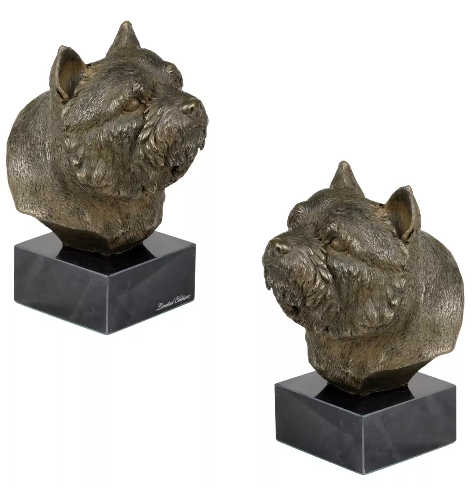 Norwich Terrier, Terrier de Norwich - Statue de chien, buste sur socle en pierre, sculpture, trophée pour exposition canine par la marque Art-Dog