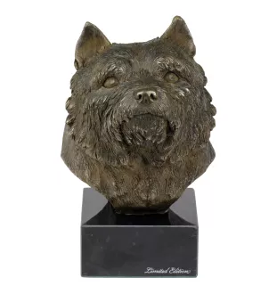 Norwich Terrier, Terrier de Norwich - Statue de chien, buste sur socle en pierre, sculpture, trophée pour exposition canine par la marque Art-Dog
