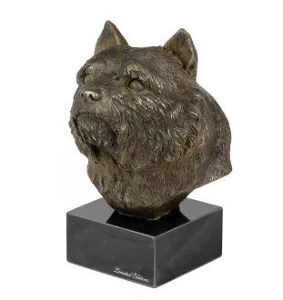 Norwich Terrier, Terrier de Norwich - Statue de chien, buste sur socle en pierre, sculpture, trophée pour exposition canine par la marque Art-Dog