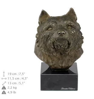 Norwich Terrier - Dog statue, bust on stone base, sculpture, trophy for dog show by Art-Dog brand