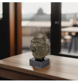 Norwich Terrier - Hundestatue, Büste auf Steinsockel, Skulptur, Trophäe für Hundeausstellung der Marke Art-Dog