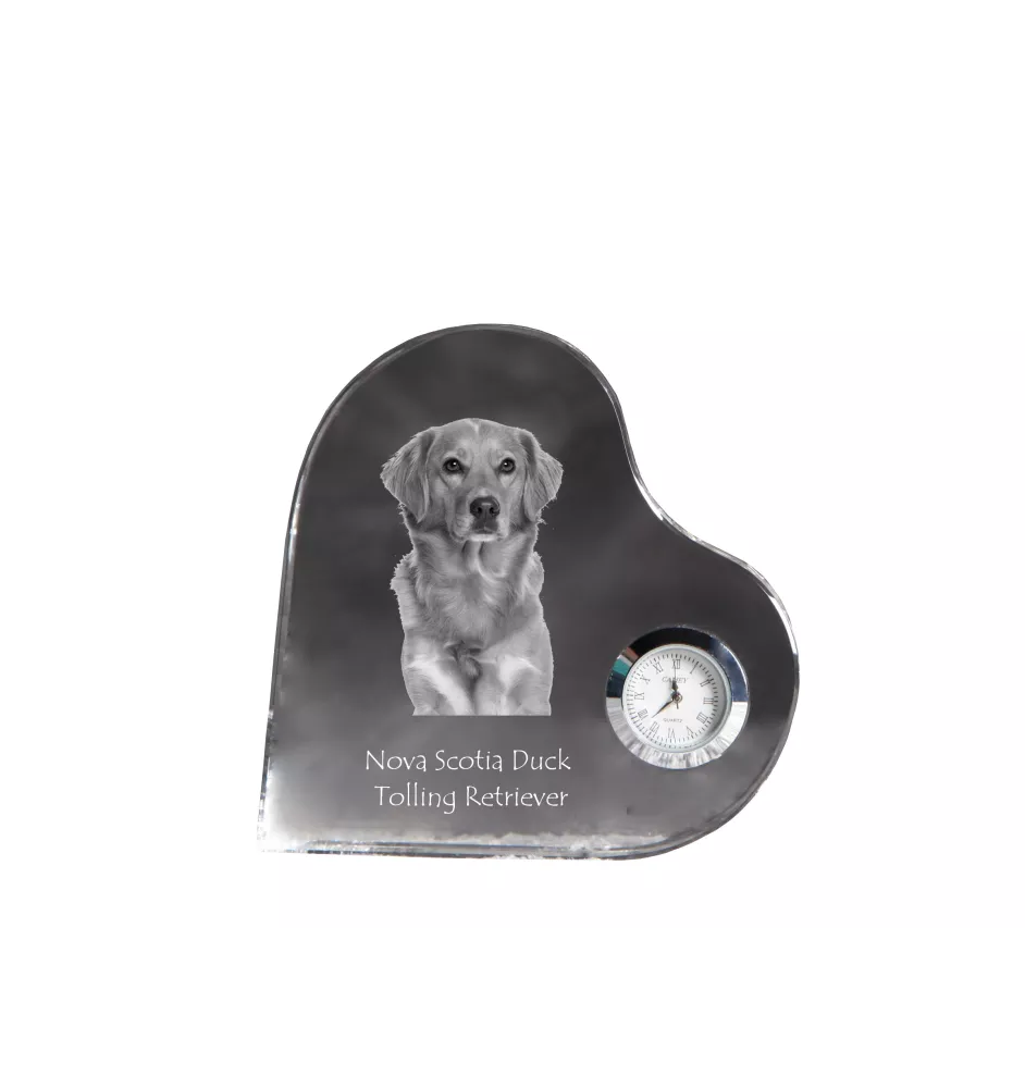Retriever de la Nouvelle-Écosse, Nova Scotia Duck Tolling Retriever - horloge en cristal avec une photo de chien, horloge de table en forme de cœur, horloge debout personnalisée de la marque Art-Dog