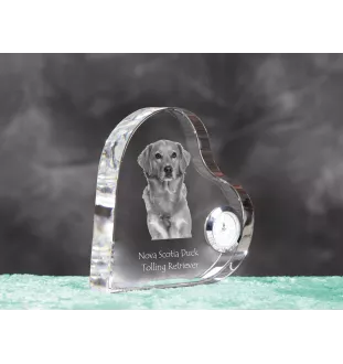 Nova Scotia Duck Tolling Retriever, Yarmouth Toller - crystal clock with a dog picture, heart-shaped shelf clock, personalized standing clock by Art-Dog brand