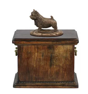 Norwich Terrier eine Urne für die Asche des Hundes, eine Urne mit einer Statue, eine elegante Urne im klassischen Stil der Marke Art-Dog