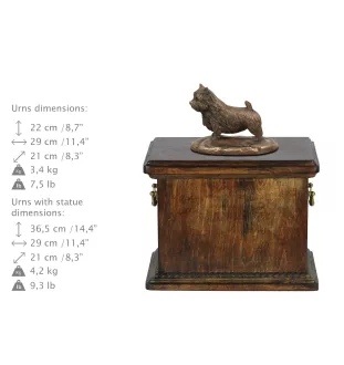 Norwich Terrier eine Urne für die Asche des Hundes, eine Urne mit einer Statue, eine elegante Urne im klassischen Stil der Marke Art-Dog