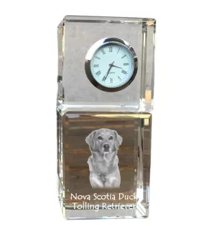 Retriever de la Nouvelle-Écosse, Nova Scotia Duck Tolling Retriever - montre en cristal avec photo, photo de chien dans un cristal, horloge de bureau personnalisée de la marque Art-Dog