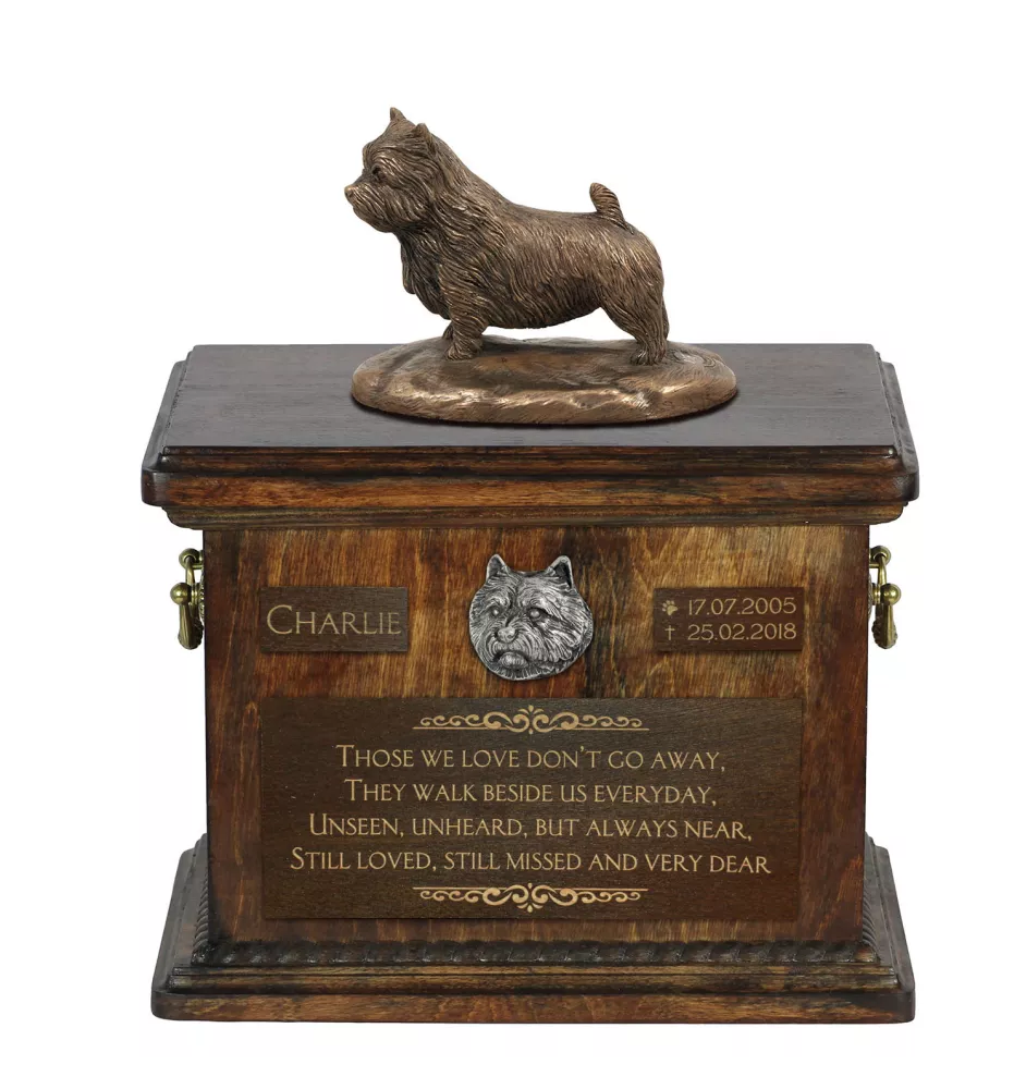 Norwich Terrier - urn for dog ashes, urn with a statuette, personalized urn for dog ashes by Art-Dog brand