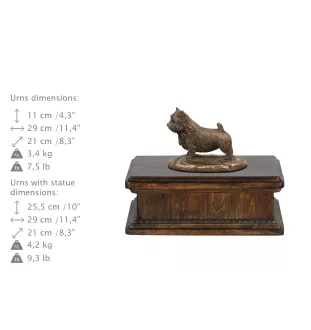 Norwich Terrier - urn for dog ashes, classic urn with a statuette, elegant urn with a dog by Art-Dog brand